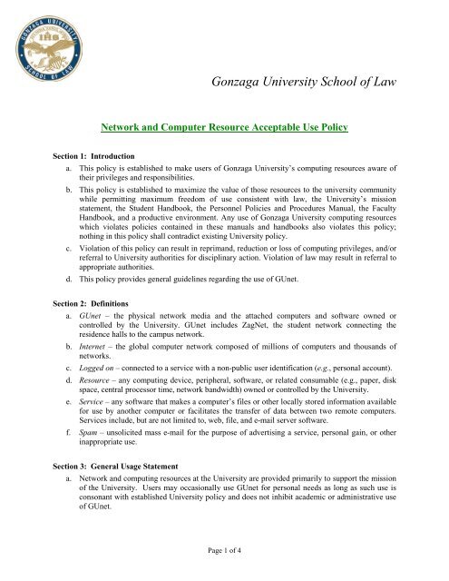 Network and Computer Resource Acceptable Use Policy - Gonzaga ...