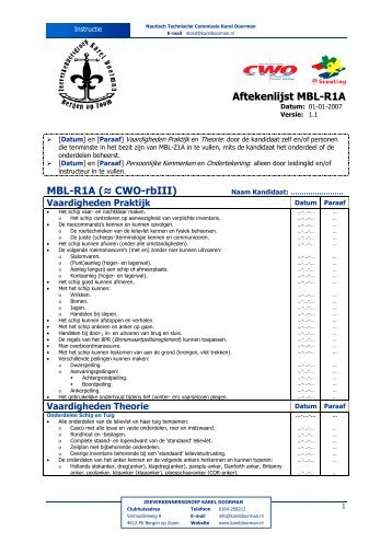 Aftekenlijst MBL-R1A MBL-R1A (â CWO-rbIII) - ScoutNet Nederland