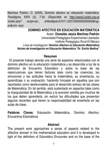 DOMINIO AFECTIVO EN EDUCACIÃN MATEMÃTICA Autor ...