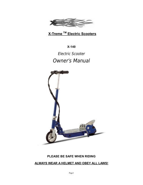 Electric Scooter Owner's Manual - X-Treme