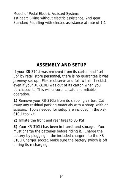 XB-310Li Electric Folding Mountain Bike Owner's Manual - X-Treme