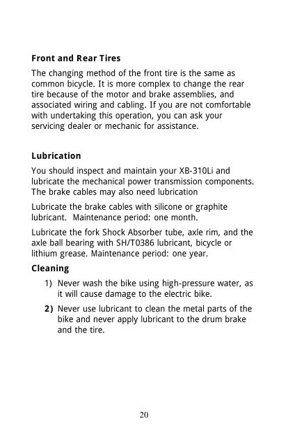 XB-310Li Electric Folding Mountain Bike Owner's Manual - X-Treme