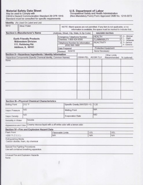 Silver Polish MSDS - GreenCupboards