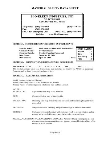 material safety data sheet bi-o-kleen industries, inc - GreenCupboards