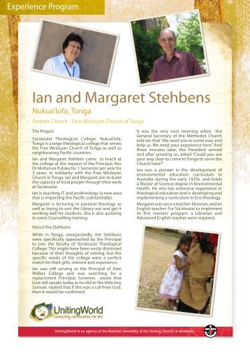 Ian and Margaret Stehbens - UnitingWorld