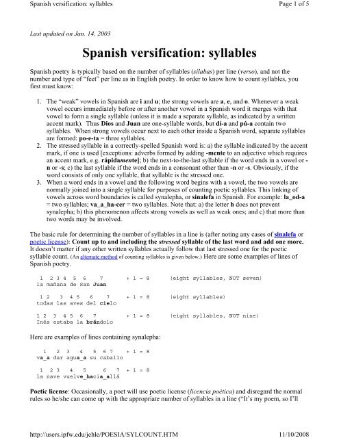 Spanish versification: syllables - tatespanish.com