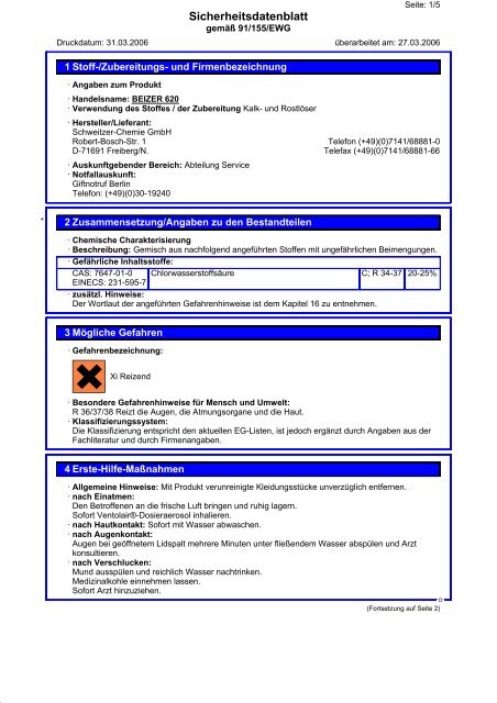 Sicherheitsdatenblatt