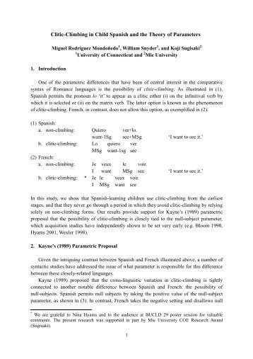 Clitic-Climbing in Child Spanish and the Theory of Parameters