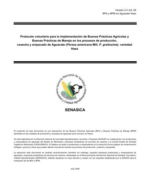 Protocolo voluntario para la implementación de Buenas ... - Senasica