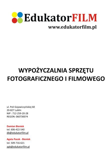 WYPOÅ»YCZALNIA SPRZÄ˜TU FOTOGRAFICZNEGO I FILMOWEGO