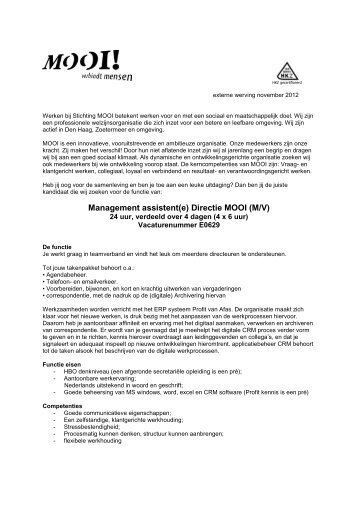 Management assistent(e) Directie MOOI (M/V) - Welzijn Haagse Hout