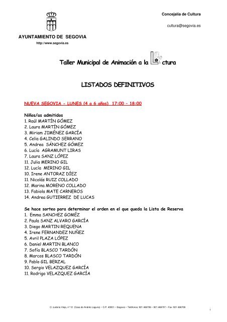 Listado definitivo de inscritos - Segovia Cultura Habitada