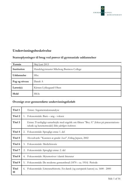 Dansk A HH3e - Handelsskolen Silkeborg