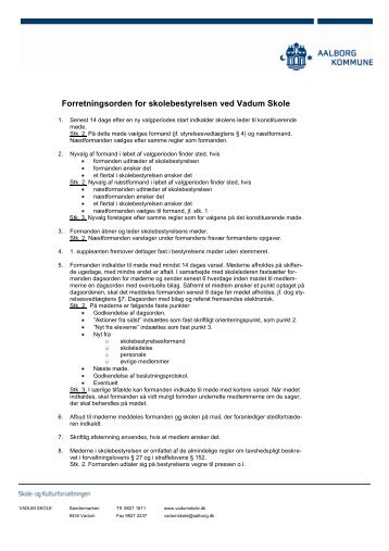 Forretningsorden for skolebestyrelsen ved Vadum Skole 06.09.10