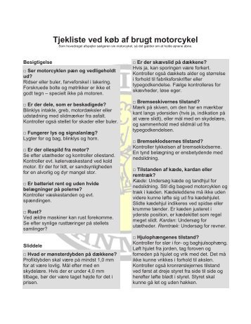 Tjekliste ved køb af brugt motorcykel