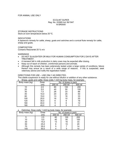 Veterinary Package Insert View Package Insert - Afrivet