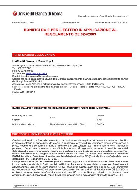 Bonifici Da E Per L Estero In Applicazione Al Unicredit