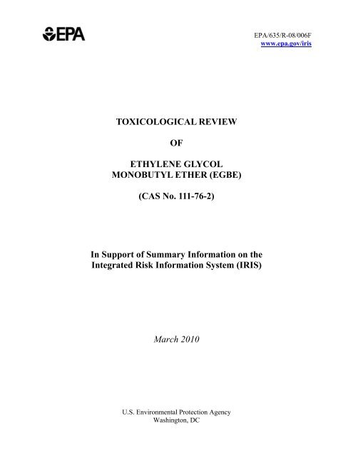 Toxicological Review Of Ethylene Glycol Monobutyl Ether Egbe