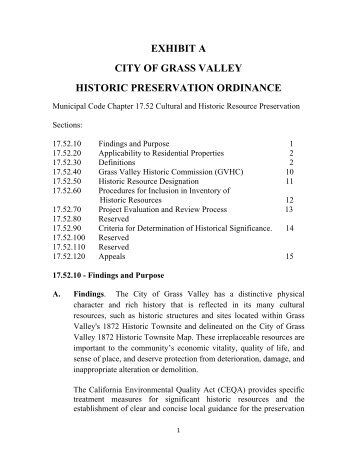 View the Historic Preservation Ordinance - City of Grass Valley