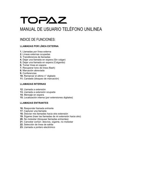 MANUAL DE USUARIO TELÉFONO UNILINEA