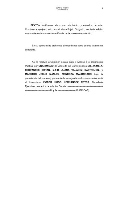 VISTO para resolver el Recurso de Queja nÃºmero CEAIP-Q