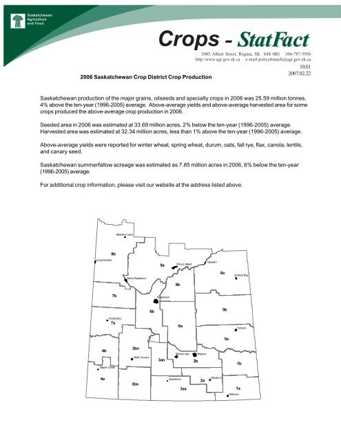 download: 2006 Saskatchewan Crop District Crop Production Report