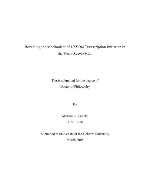 Revealing the Mechanism of HSP104 Transcription Initiation in the ...