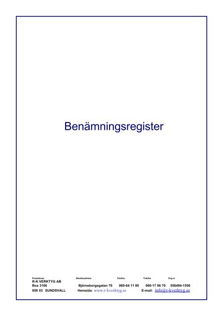 Benämningsregister - R-K Verktyg