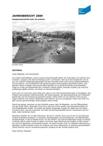 Jahresbericht 2009 [PDF] - als Wohnen