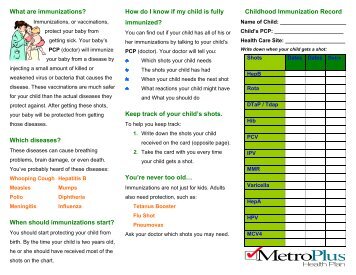 Childhood immunizations/Immunization card - MetroPlus Health Plan