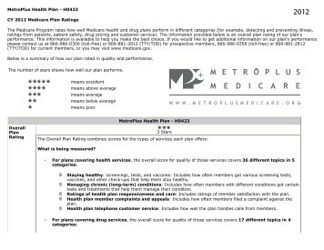 Plan Ratings - MetroPlus Health Plan