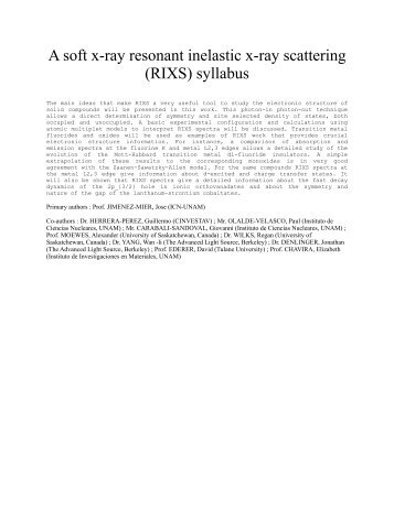 A soft x-ray resonant inelastic x-ray scattering (RIXS) syllabus - Unam