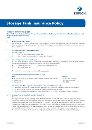 AWZUIN025 PDS - Storage Tank Insurance Policy - Zurich