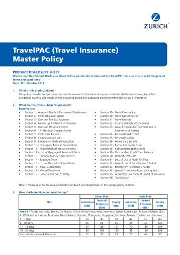 TravelPAC (Travel Insurance) Master Policy - Zurich