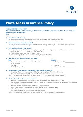 Plate Glass Insurance Policy - Zurich Insurance Malaysia