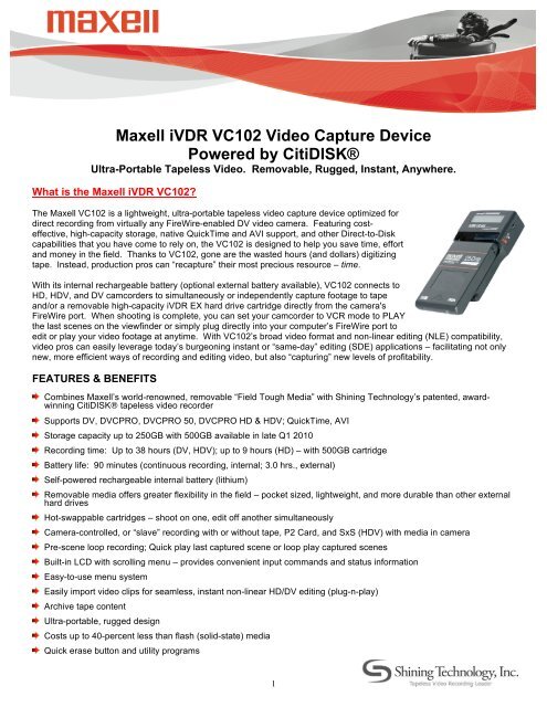 Maxell iVDR VC102 Video Capture Device ... - Tape Resources