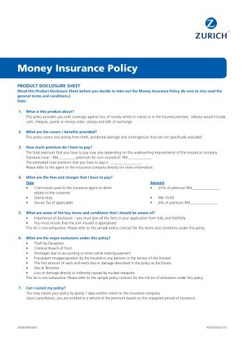 Money Insurance Policy - Zurich