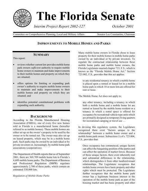 Improvements To Mobile Homes And Parks The Florida Senate