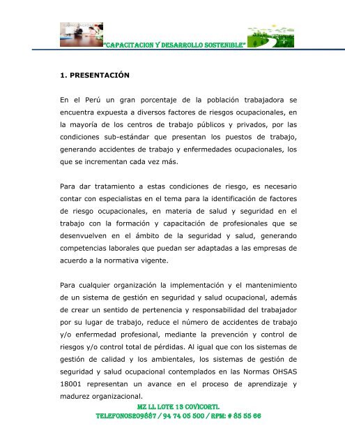 gestion de la seguridad y salud ocupacional basado en las normas ...