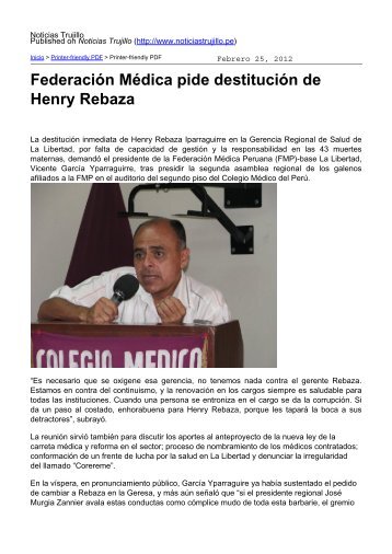 Federación Médica pide destitución de Henry Rebaza