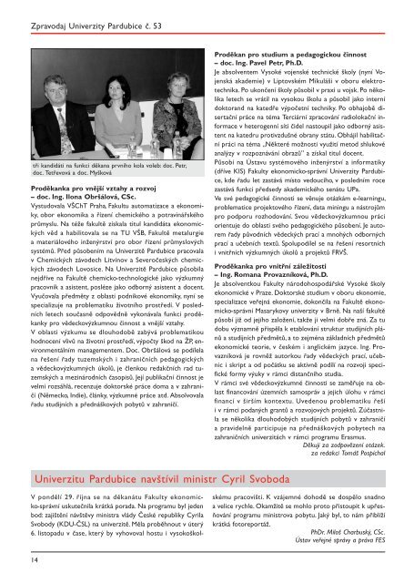 Zpravodaj ÄÃ­slo 53 prosinec 2007 - Dokumenty - Univerzita Pardubice