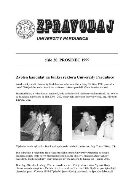 Zpravodaj Ä Ãslo 20 prosinec 1999 - Dokumenty - Univerzita Pardubice