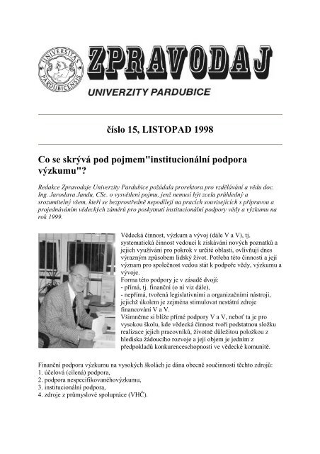 Zpravodaj Ä Ãslo 15 listopad 1998 - Dokumenty - Univerzita Pardubice