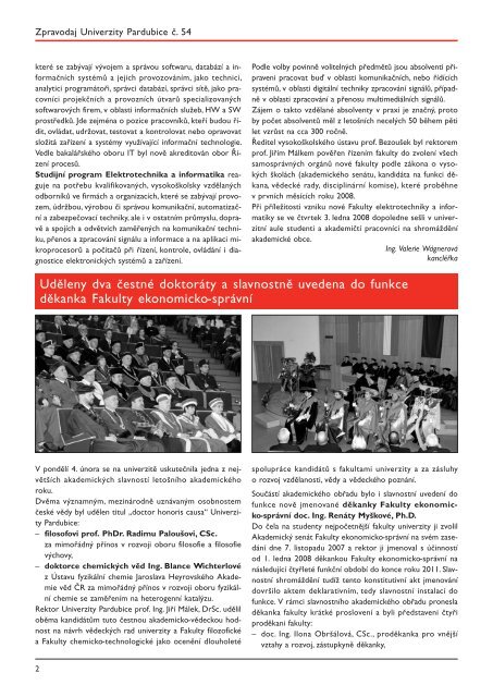 Zpravodaj ÄÃ­slo 54 bÅezen 2008 - Dokumenty - Univerzita Pardubice