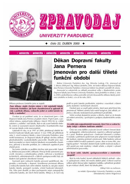 Zpravodaj ÄÃ­slo 22 duben 2000 - Dokumenty - Univerzita Pardubice