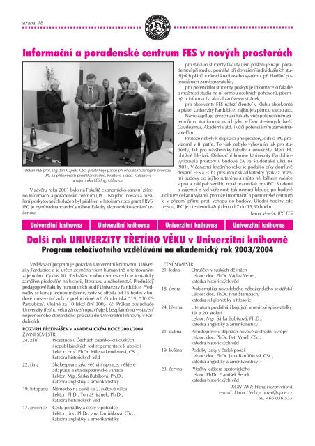 Zpravodaj ÄÃ­slo 36 prosinec 2003 - Dokumenty - Univerzita Pardubice