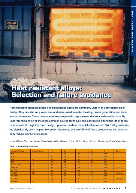 Heat Resistant Alloys: Selection and Failure Avoidance - Rolled Alloys