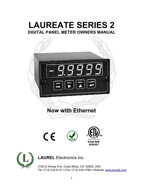 LAUREATE SERIES 2 DIGITAL PANEL METER ... - Laurel Electronics