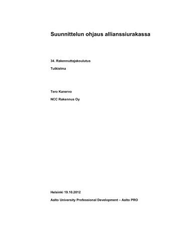 Suunnittelun ohjaus allianssiurakassa - Aalto PRO