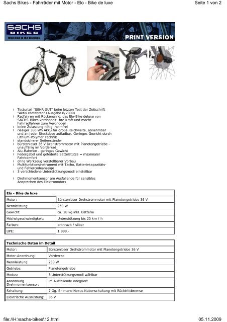 Seite 1 von 2 Sachs Bikes - Fahrräder mit Motor -  Elo - Bike de luxe ...